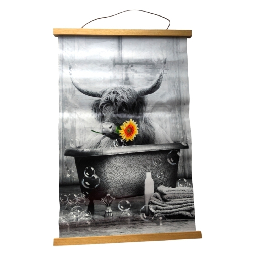 Wall Art- Cow in Bathtub. Black and White.